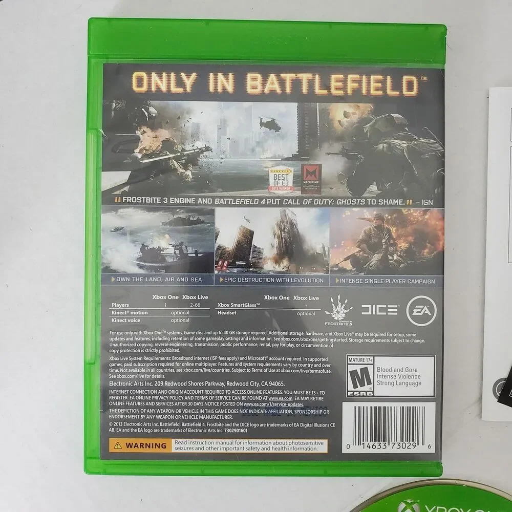 EA Games XBOX ONE BattleField 4 Rated Mature(M) Action Video Game Complete
